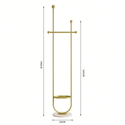 Freestanding Gold Clothes Hanger With Marble Base, Elegant Home Coat Rack Tree, Practical Storage Stand For Entrance Hallway Bedroom Workspace