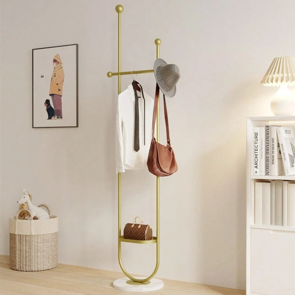 Freestanding Gold Clothes Hanger With Marble Base, Elegant Home Coat Rack Tree, Practical Storage Stand For Entrance Hallway Bedroom Workspace