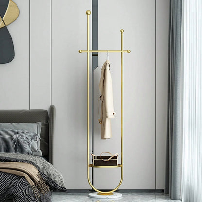 Freestanding Gold Clothes Hanger With Marble Base, Elegant Home Coat Rack Tree, Practical Storage Stand For Entrance Hallway Bedroom Workspace
