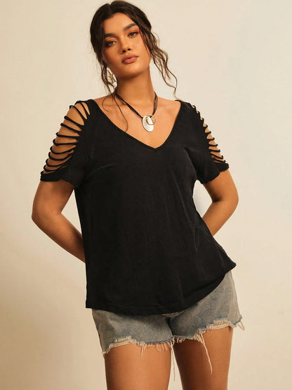 Freevana Plus Cut Out Raglan Sleeve Tee