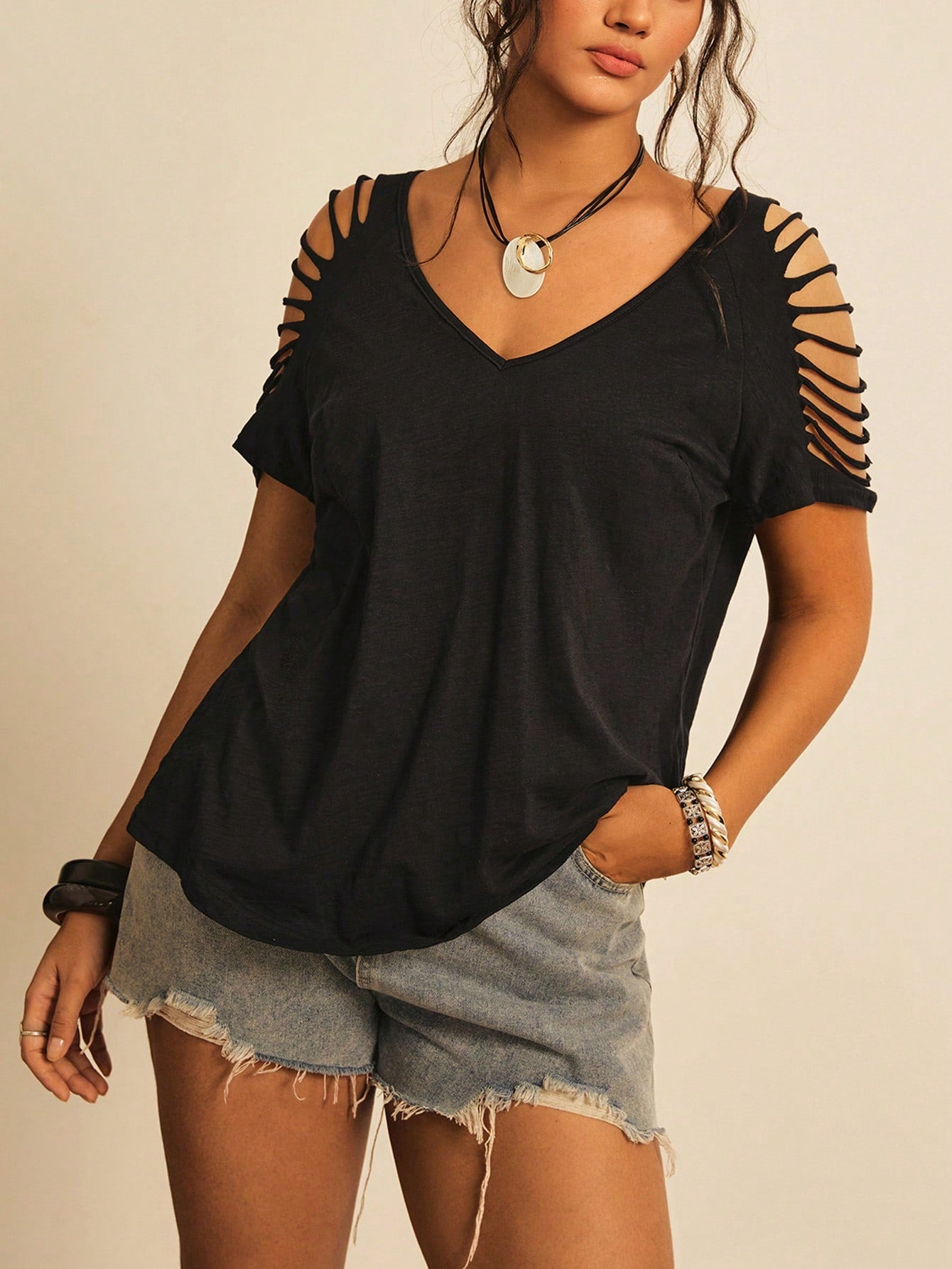 Freevana Plus Cut Out Raglan Sleeve Tee