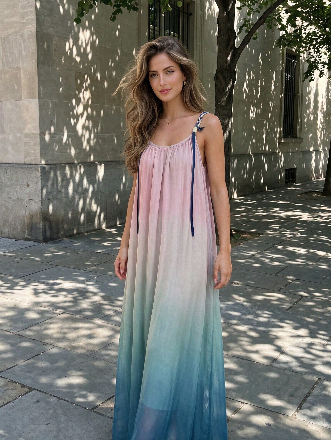French Elegant Gradient Strap Dress, Popular Summer Style For Women Party Vacation