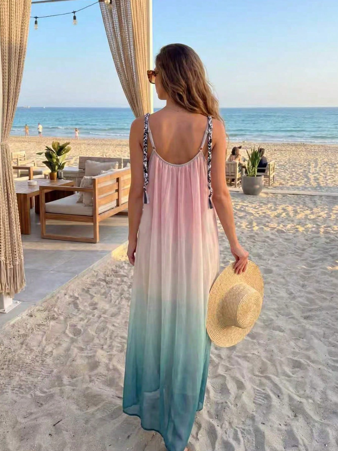 French Elegant Gradient Strap Dress, Popular Summer Style For Women Party Vacation