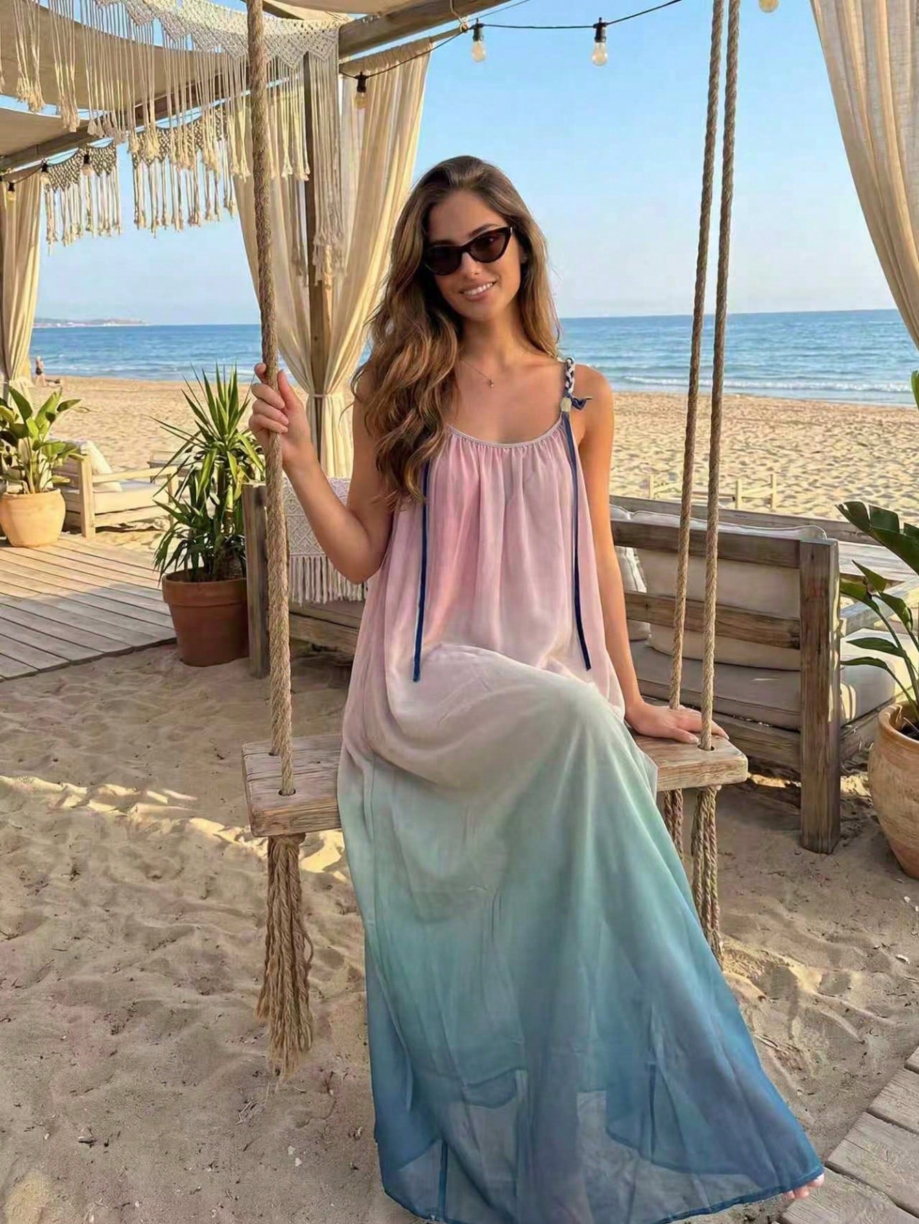 French Elegant Gradient Strap Dress, Popular Summer Style For Women Party Vacation