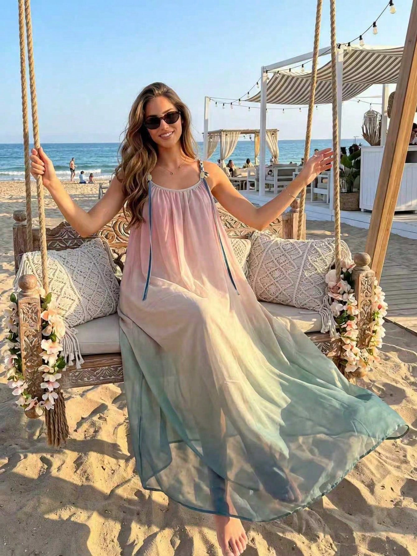 French Elegant Gradient Strap Dress, Popular Summer Style For Women Party Vacation