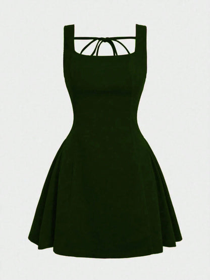 French Elegant Romantic Daily, Date, Holiday, Formal Evening Velvet Vintage Open Back Cinched Waist Mini Dress Summer Party