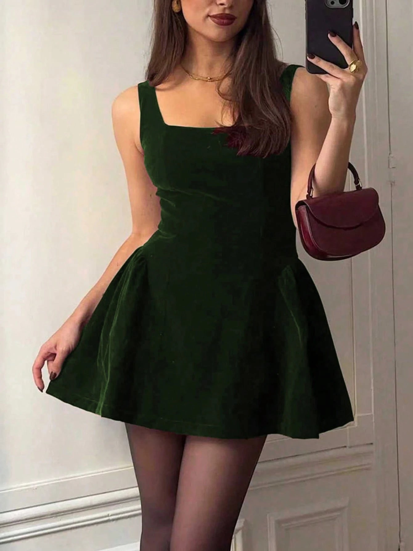 French Elegant Romantic Daily, Date, Holiday, Formal Evening Velvet Vintage Open Back Cinched Waist Mini Dress Summer Party