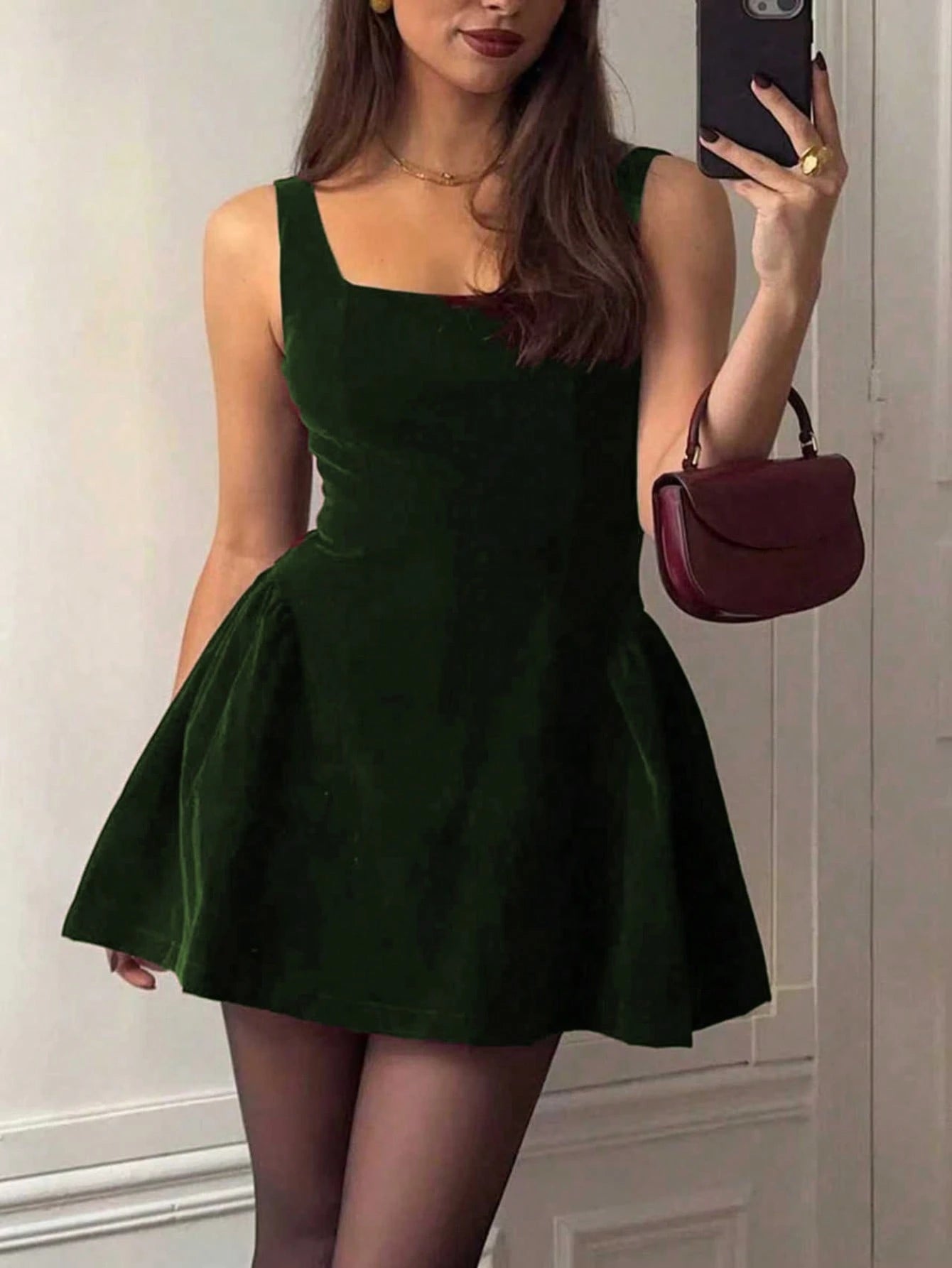 French Elegant Romantic Daily, Date, Holiday, Formal Evening Velvet Vintage Open Back Cinched Waist Mini Dress Summer Party