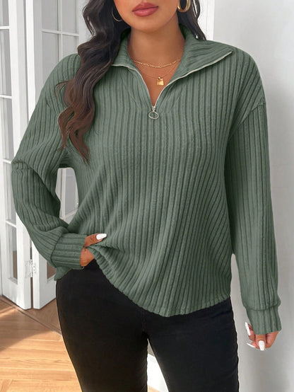 Frenchy Casual Zip-Up Apricot Color Plus Size T-Shirt, For Thanksgiving, Winter