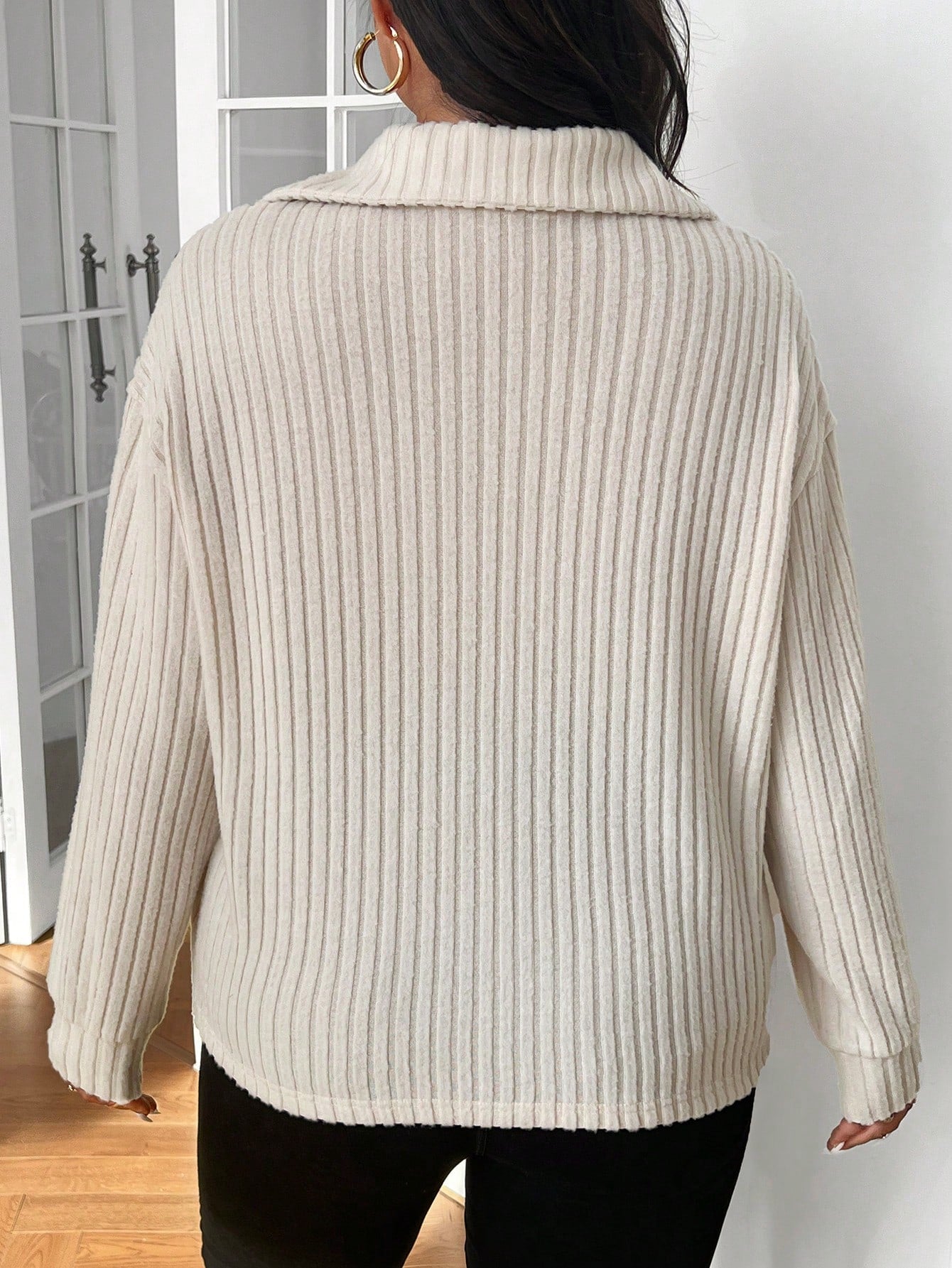 Frenchy Casual Zip-Up Apricot Color Plus Size T-Shirt, For Thanksgiving, Winter