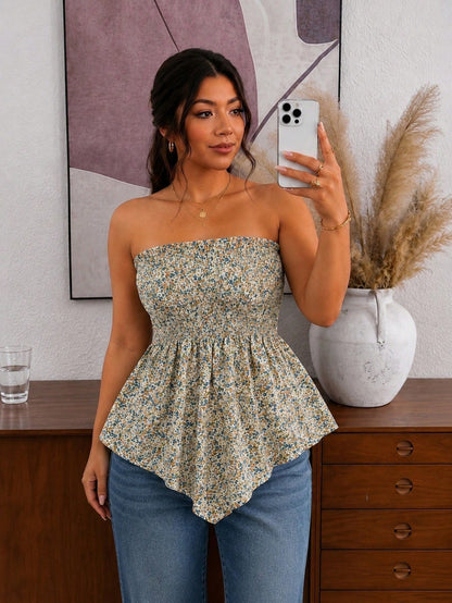 Frenchy Plus Size Asymmetrical Strapless Black Top For Women, Summer