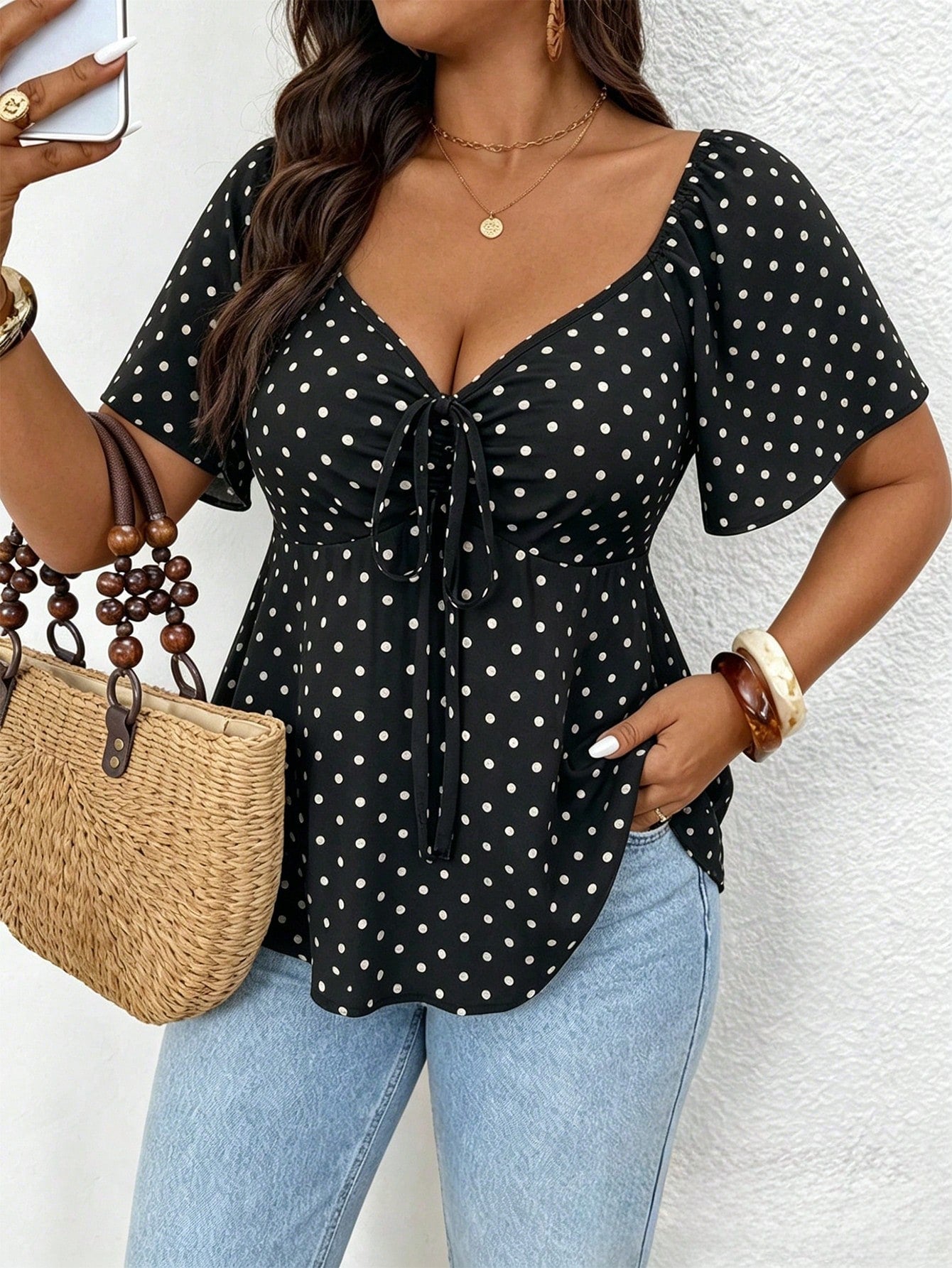 Frenchy Plus Size Summer Casual Polka Dot Print T-Shirt