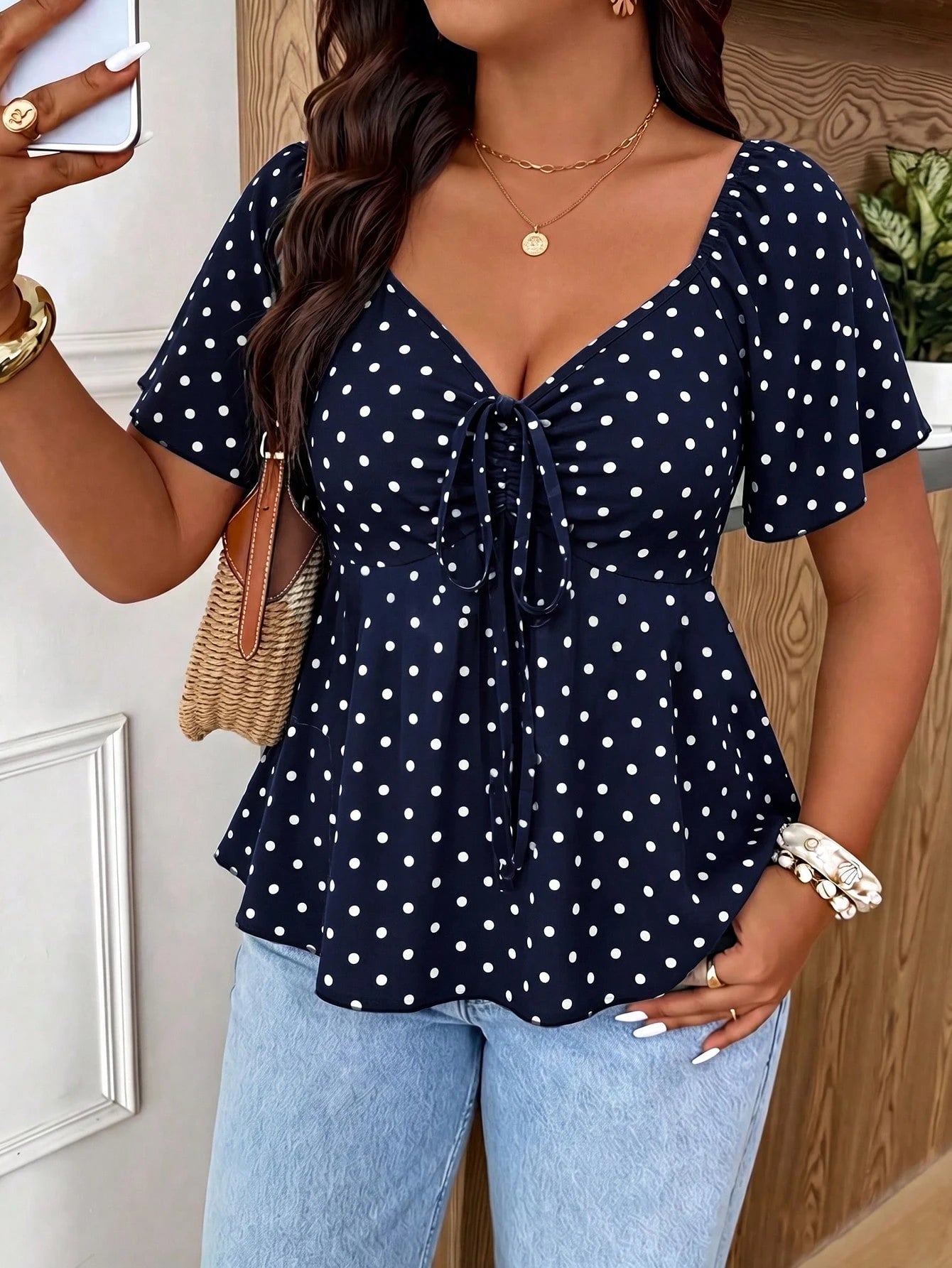 Frenchy Plus Size Summer Casual Polka Dot Print T-Shirt