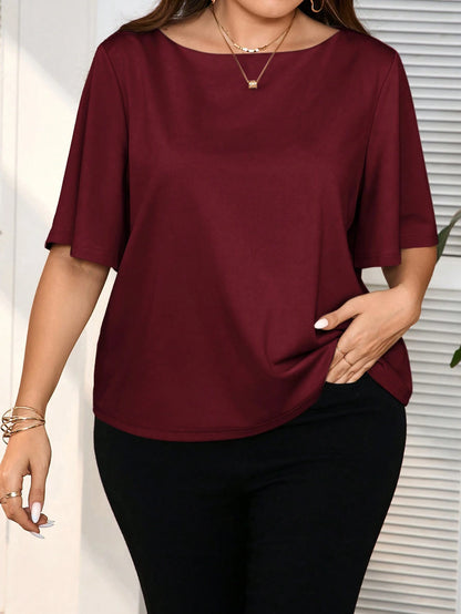 Frenchy Plus Size Women's Summer Solid Color Loose Fit Round Neck Short Sleeve Casual T-Shirt