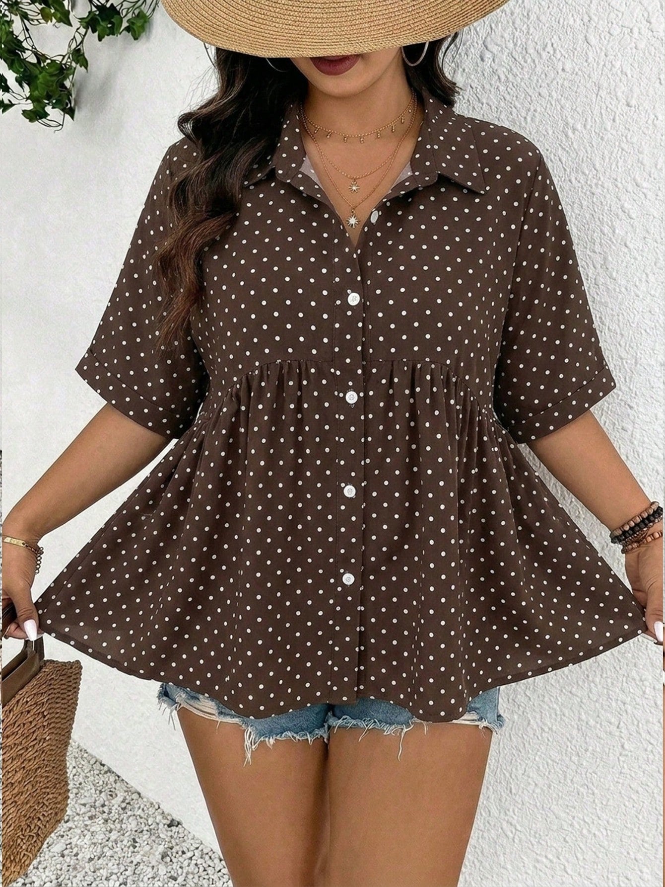 Frenchy Plus Size Women Striped Single-Breasted Casual Versatile Commuting Shirt Fall