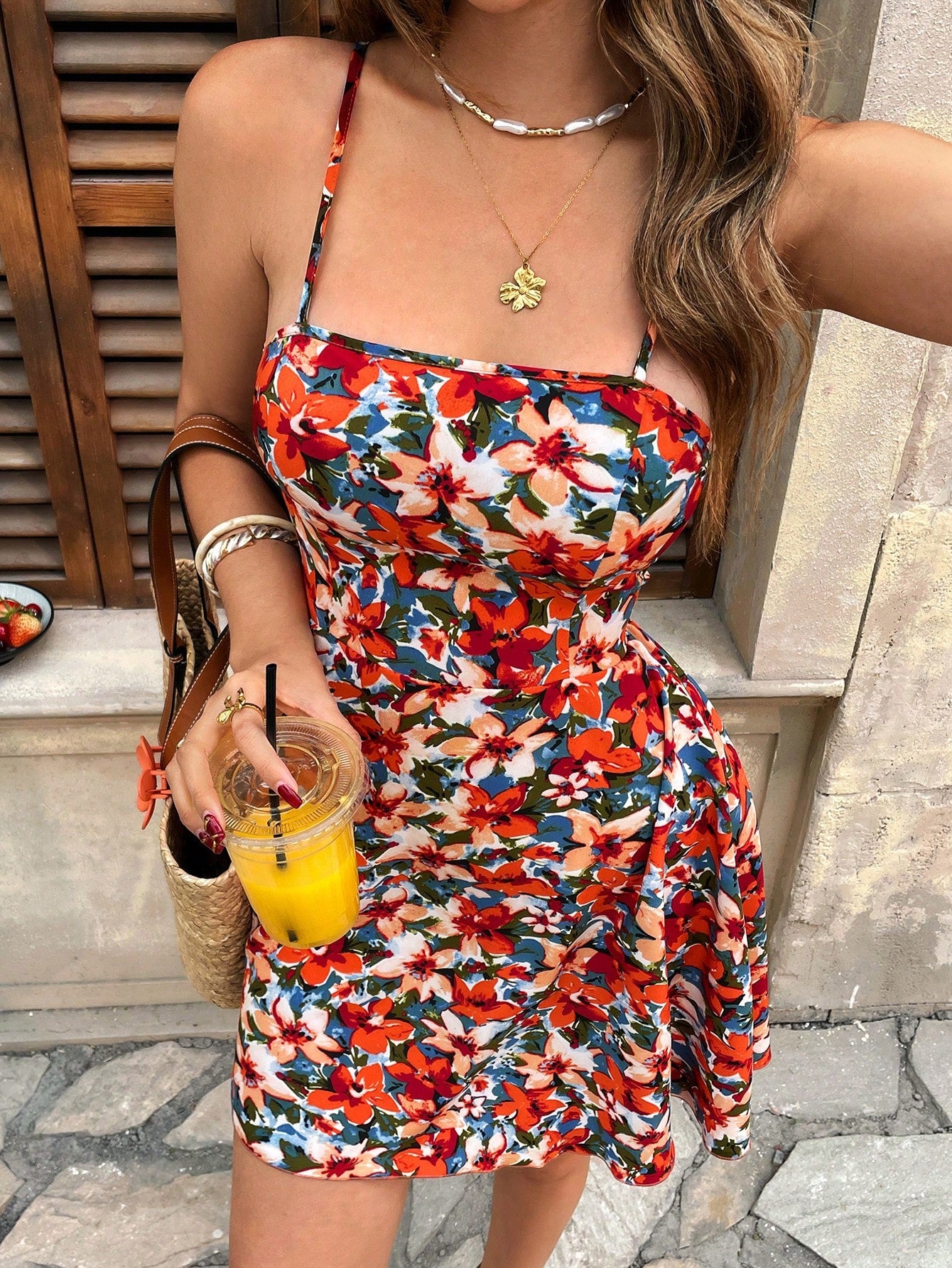 Frenchy Women's Ditsy Floral Tie Front Backless Cami Dress, Casual Vacation Flower Summer Beach Holiday Resort