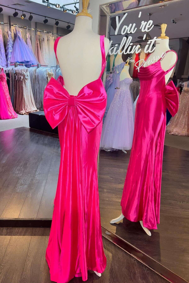 Fuchsia Fitted Long Formal Dress with A Bow