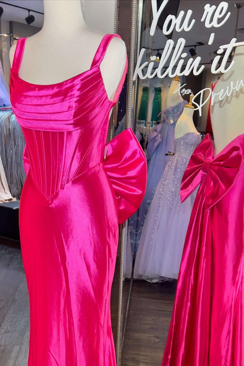 Fuchsia Fitted Long Formal Dress with A Bow