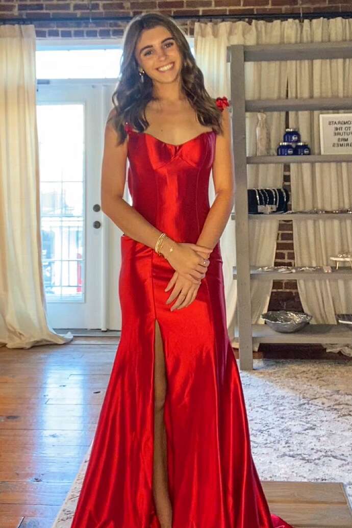 Fuchsia Satin Fitted Long Prom Dress with Slit