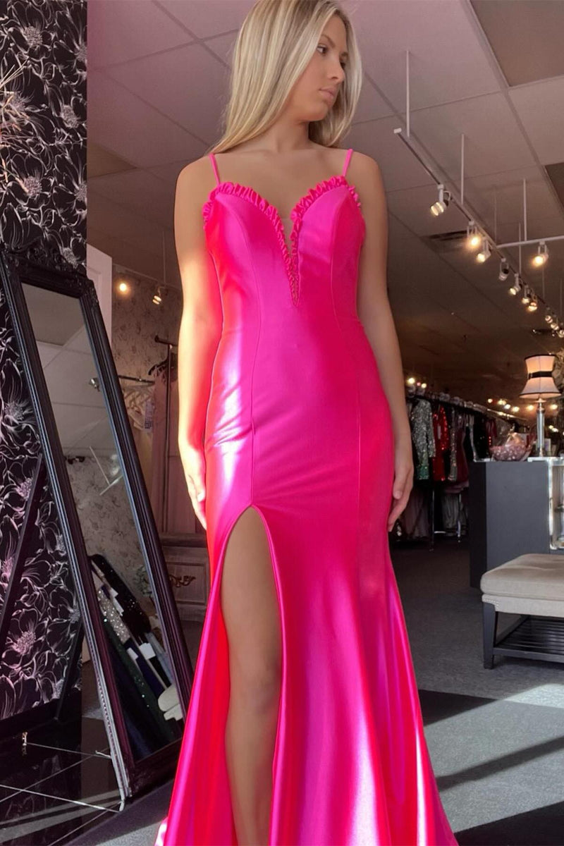 Fuchsia Satin Mermaid Long Prom Dress