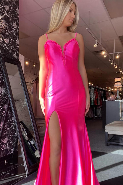 Fuchsia Satin Mermaid Long Prom Dress