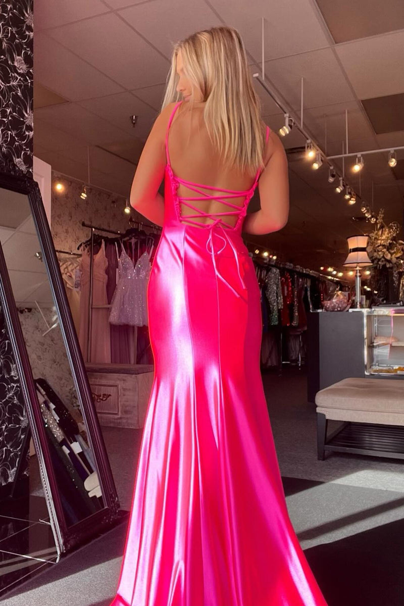Fuchsia Satin Mermaid Long Prom Dress