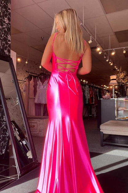 Fuchsia Satin Mermaid Long Prom Dress