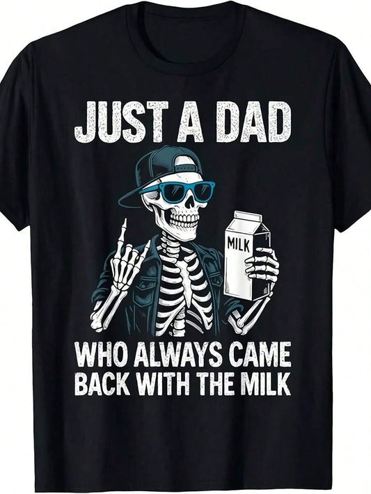 Funny Just A Dad Who Always Came Back With The Milk T-Shirt For Men- Retro Dad Joke Graphic Tee With Milk Run Design, Comfortable Casual Fit For Fa