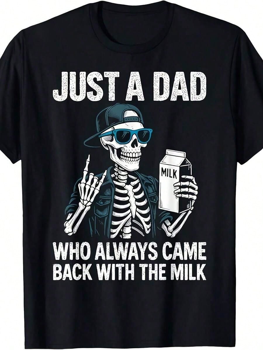 Funny Just A Dad Who Always Came Back With The Milk T-Shirt For Men- Retro Dad Joke Graphic Tee With Milk Run Design, Comfortable Casual Fit For Fa