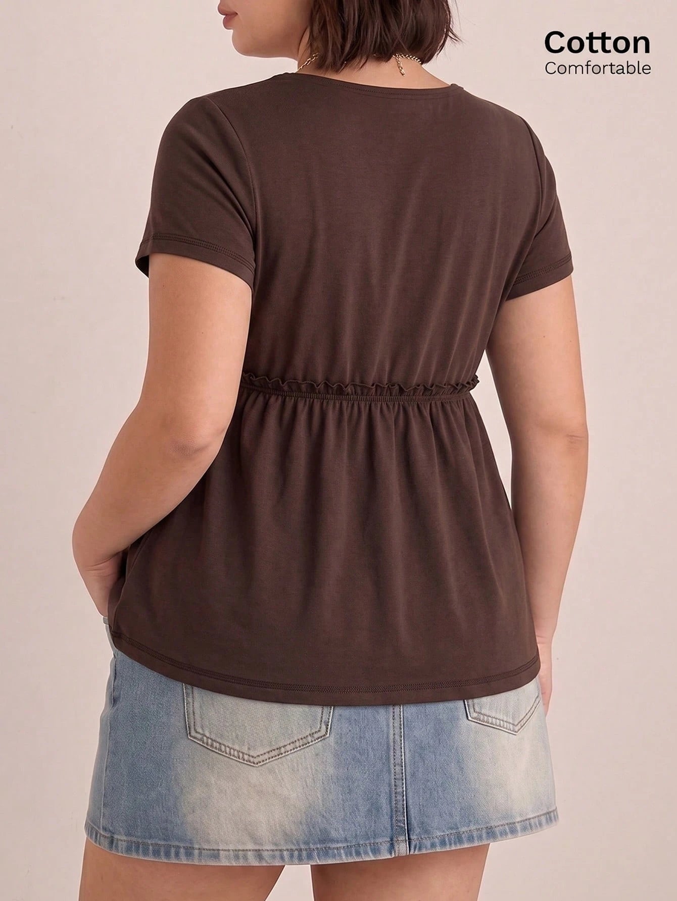 GalTyme Plus Size Women's 2 In 1 Short Sleeve Ruffle Hem Casual T-Shirt