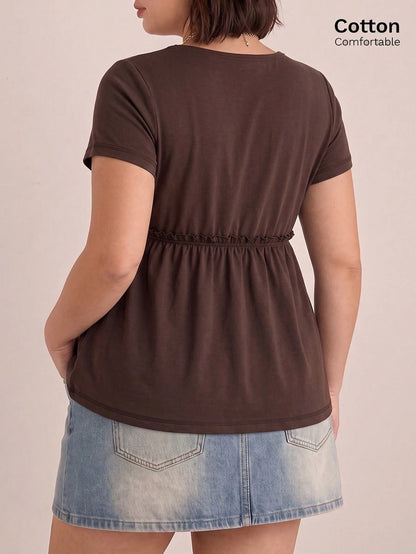 GalTyme Plus Size Women's 2 In 1 Short Sleeve Ruffle Hem Casual T-Shirt