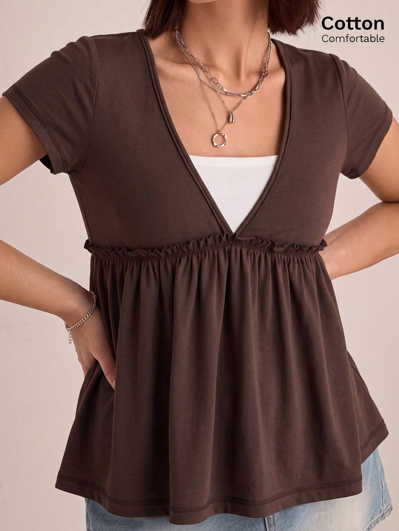 GalTyme Plus Size Women's 2 In 1 Short Sleeve Ruffle Hem Casual T-Shirt