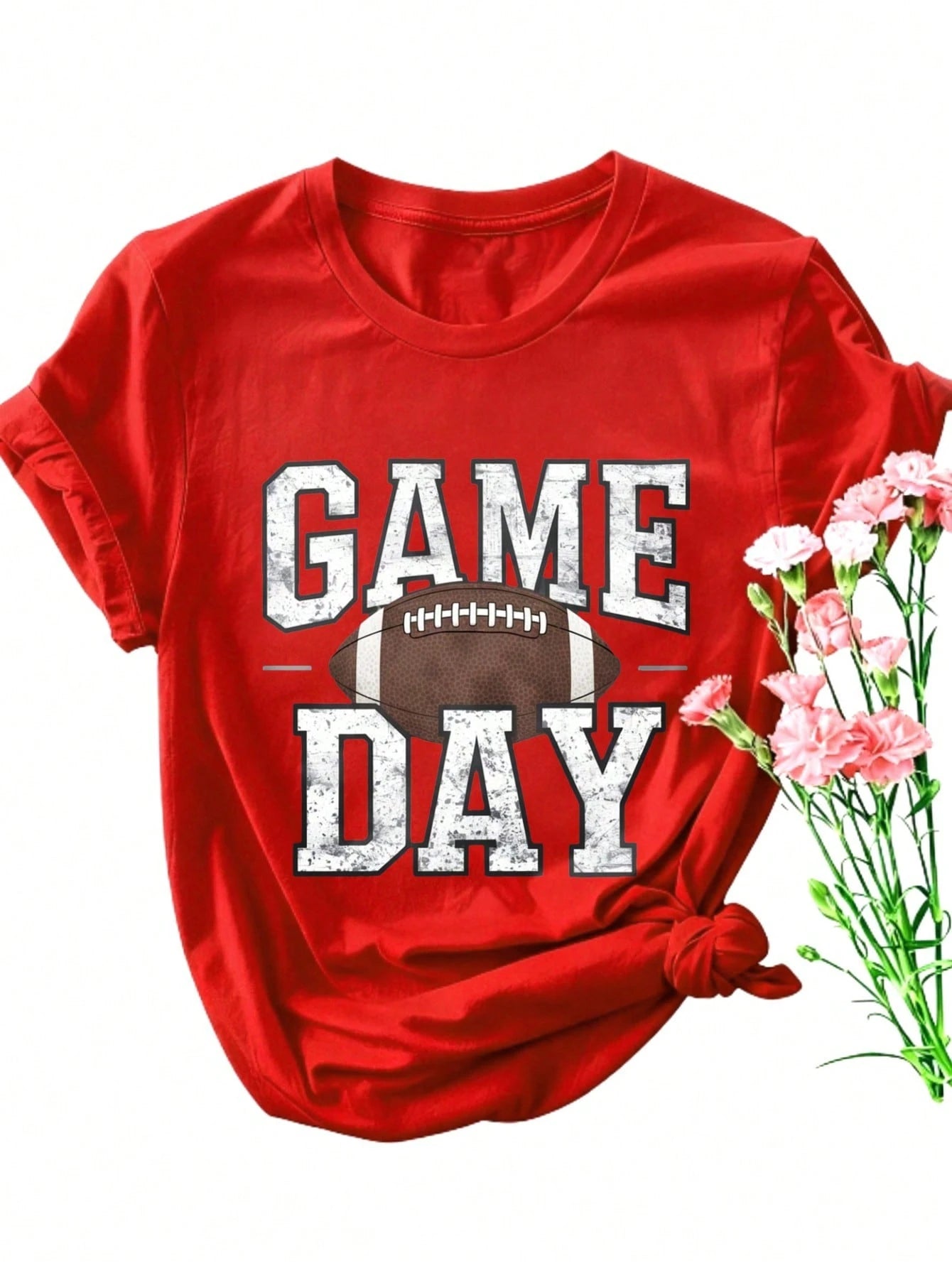 Game Day Football Print Women's Colored Cotton T-Shirt,Understated Luxury Casual Tee Y2K Style With Digital Print An Excellent Gift For Friends