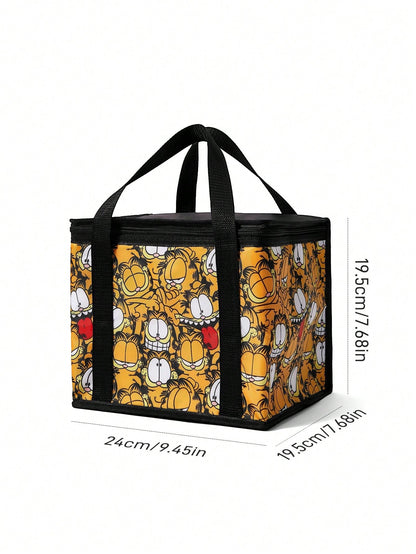 GARFIELD| 1 Cartoon Character Printed Thermal Insulation Lunch Bag, Which Can Be Kept Warm Or Cold, Picnic Bag, Large Capacity, Can Hold Lunch Boxes And Drinks, Suitable For Picnic, Camping, Tr