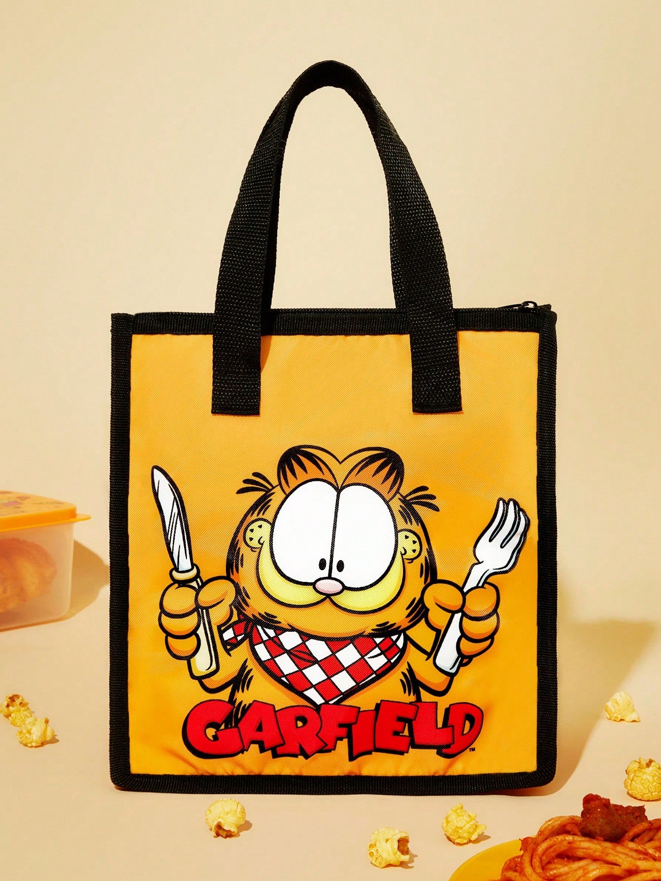 GARFIELD| 1 Cartoon Character Printed Thermal Insulation Lunch Bag, Which Can Be Kept Warm Or Cold, Picnic Bag, Large Capacity, Can Hold Lunch Boxes And Drinks, Suitable For Picnic, Camping, Tr