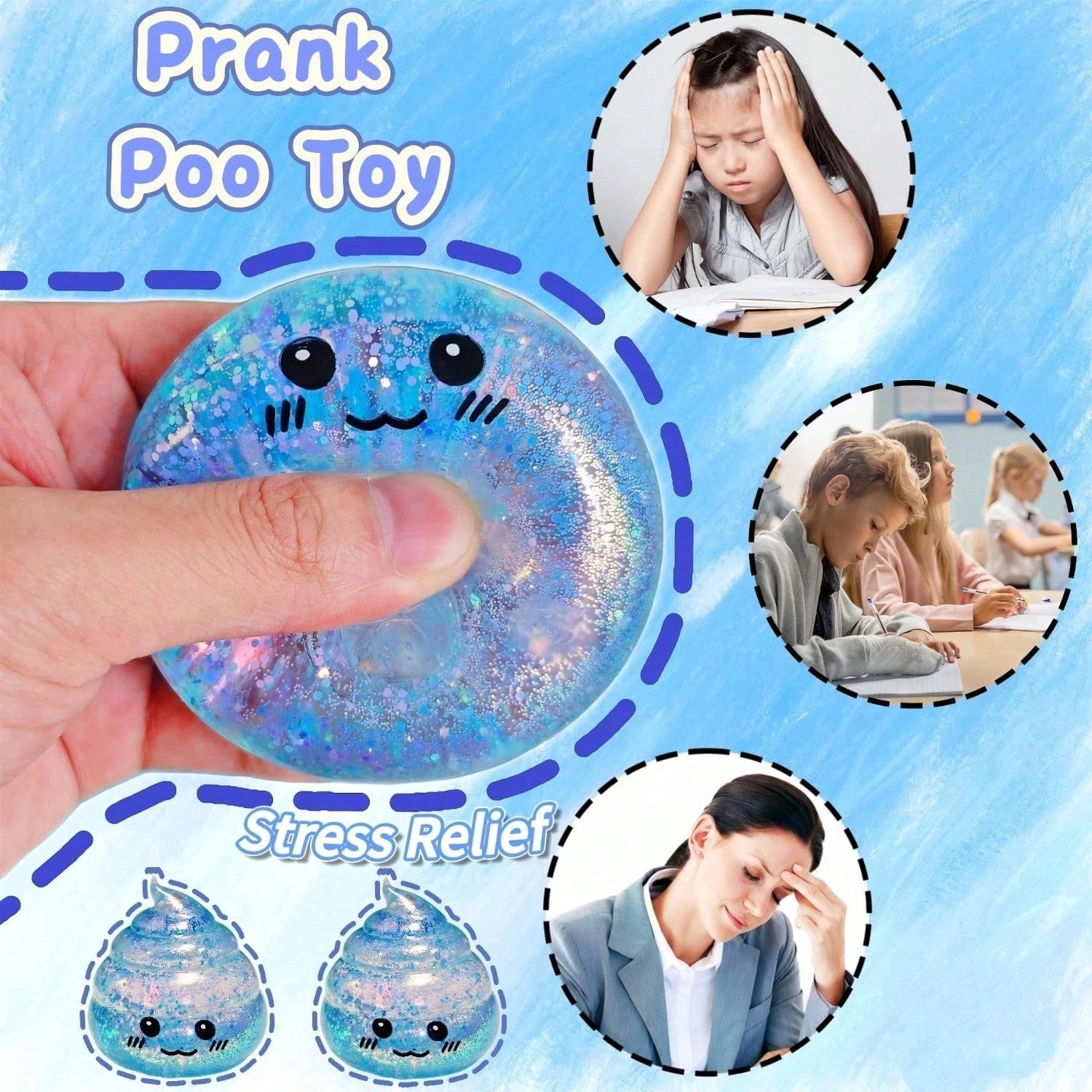 Glitter Poop Squishy Toys For Kids, Cute Soft Squeeze Sensory Fidget Set, Stress Relief Toy For Party Favors, Classroom Rewards, Birthday Gifts