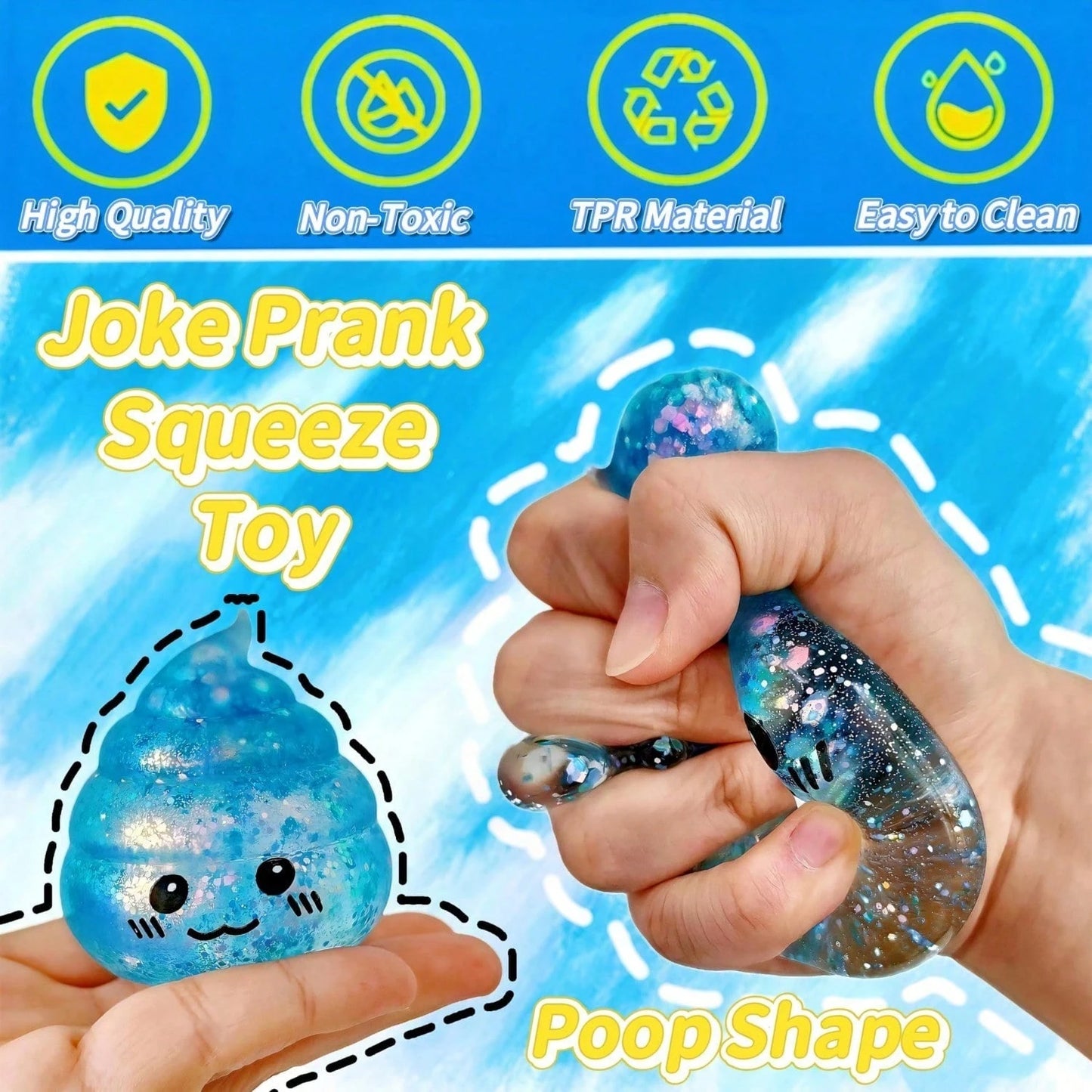 Glitter Poop Squishy Toys For Kids, Cute Soft Squeeze Sensory Fidget Set, Stress Relief Toy For Party Favors, Classroom Rewards, Birthday Gifts