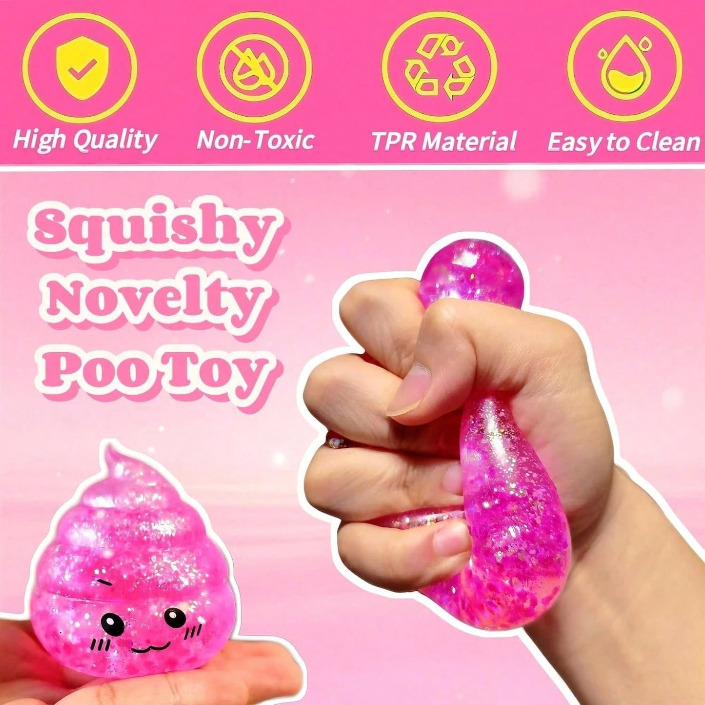 Glitter Poop Squishy Toys For Kids, Cute Soft Squeeze Sensory Fidget Set, Stress Relief Toy For Party Favors, Classroom Rewards, Birthday Gifts
