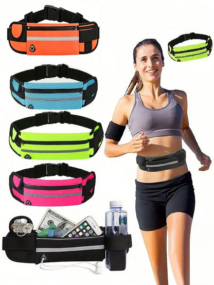 Glow Belt Bag With Adjustable Strap And Water Bottle Pocket Carry Phone High-Stretch Running Waist Bag Men And Women Reflective Strips Design For Night Running For Outdoors Workout Traveling Casual Hi