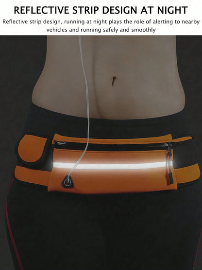 Glow Belt Bag With Adjustable Strap And Water Bottle Pocket Carry Phone High-Stretch Running Waist Bag Men And Women Reflective Strips Design For Night Running For Outdoors Workout Traveling Casual Hi