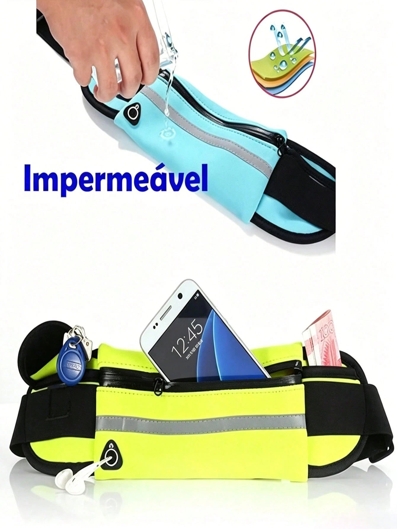 Glow Belt Bag With Adjustable Strap And Water Bottle Pocket Carry Phone High-Stretch Running Waist Bag Men And Women Reflective Strips Design For Night Running For Outdoors Workout Traveling Casual Hi