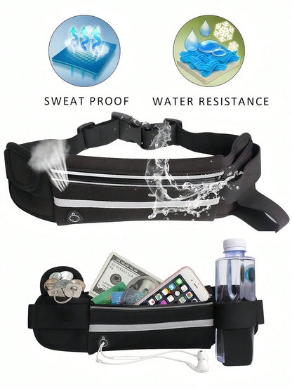 Glow Belt Bag With Adjustable Strap And Water Bottle Pocket Carry Phone High-Stretch Running Waist Bag Men And Women Reflective Strips Design For Night Running For Outdoors Workout Traveling Casual Hi
