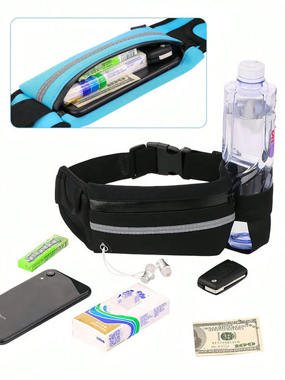Glow Belt Bag With Adjustable Strap And Water Bottle Pocket Carry Phone High-Stretch Running Waist Bag Men And Women Reflective Strips Design For Night Running For Outdoors Workout Traveling Casual Hi