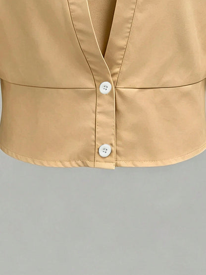 GlowEve CURVE Apricot 2 In 1 Waist-Cinching Blouse For Women, Design V-Neck Slimming Commuter Top, Professional Mature Style! Waist-Cinching 2 In 1 Shirt, Flattering Slimming Lapel Short Sleeve Profes