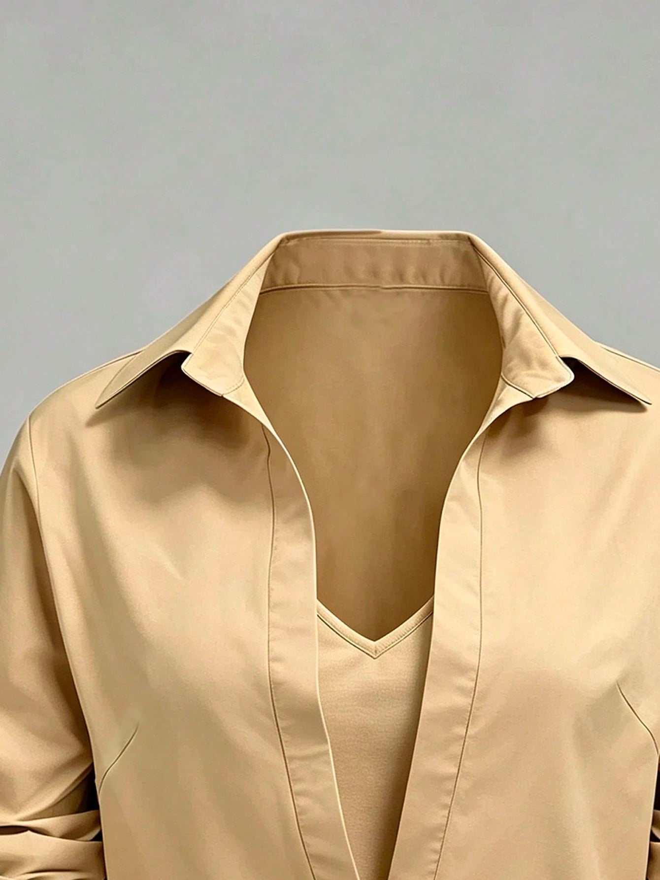 GlowEve CURVE Apricot 2 In 1 Waist-Cinching Blouse For Women, Design V-Neck Slimming Commuter Top, Professional Mature Style! Waist-Cinching 2 In 1 Shirt, Flattering Slimming Lapel Short Sleeve Profes