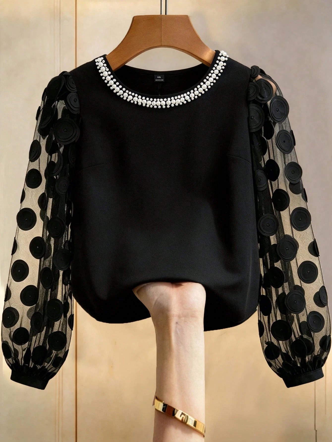 GlowEve CURVE Plus Size Elegant Commuter Mesh Patchwork Beaded Decor Blouse