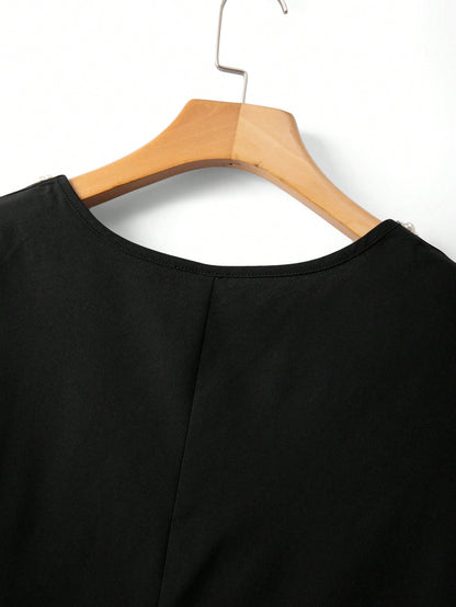 GlowEve CURVE Plus Size Women Crew Neck Faux Pearl Decor Casual Versatile Daily Wear Blouse
