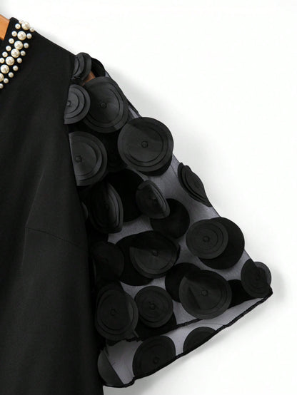 GlowEve CURVE Plus Size Women Crew Neck Faux Pearl Decor Casual Versatile Daily Wear Blouse