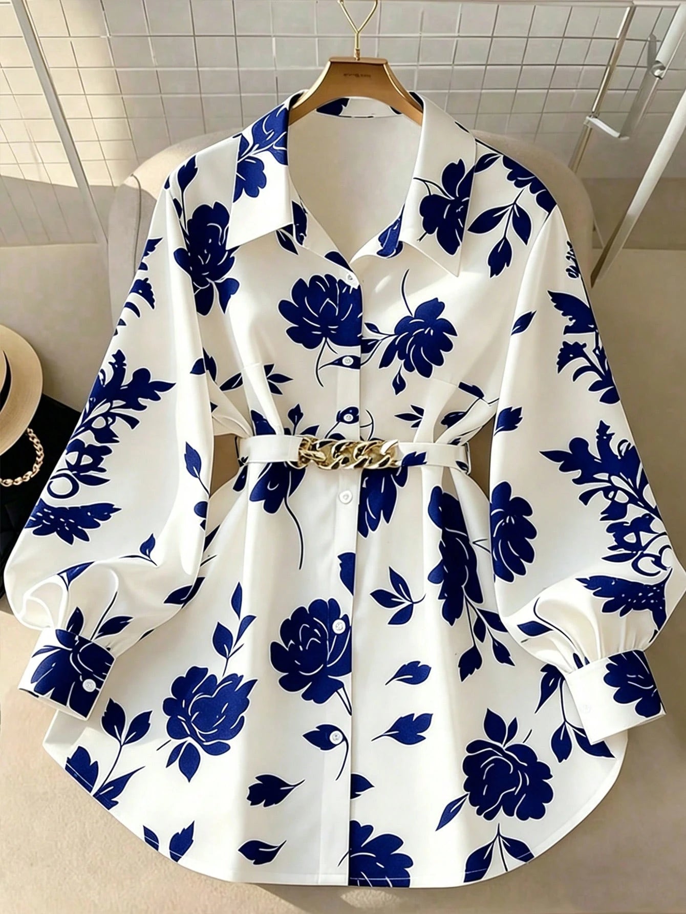 GlowEve CURVE Plus Size Women Ditsy Floral Tie Front Long Sleeve Shirt Fall