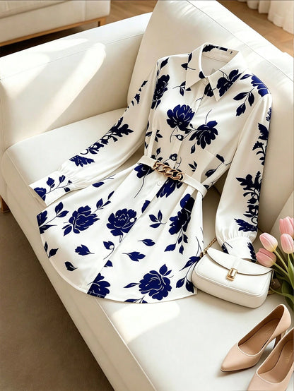 GlowEve CURVE Plus Size Women Ditsy Floral Tie Front Long Sleeve Shirt Fall